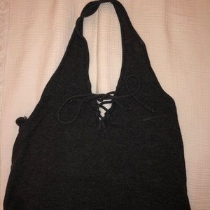 Grey Halter Tank with Tie Detail
